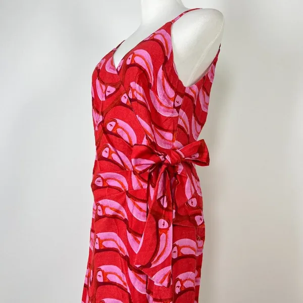 NWT Farm Rio Linen blend Copabanana Wrap Mini Dress Red Pink Size S - Image 10