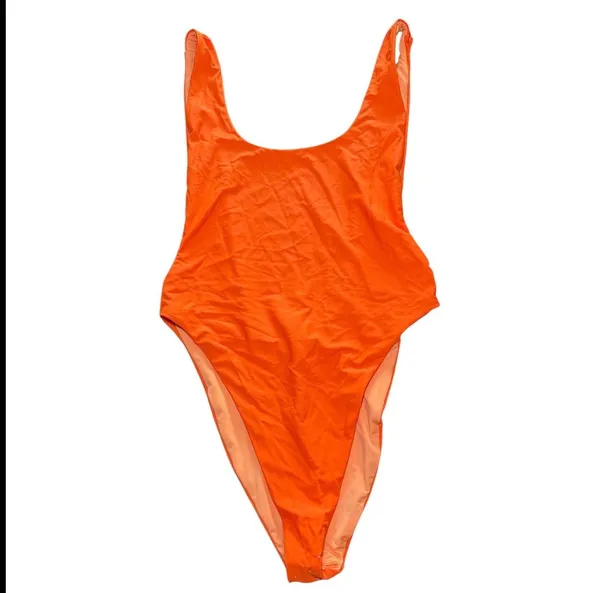 Aerie Neon Orange One Piece Swimsuit High Cut Low Back‎ Women M - Image 4