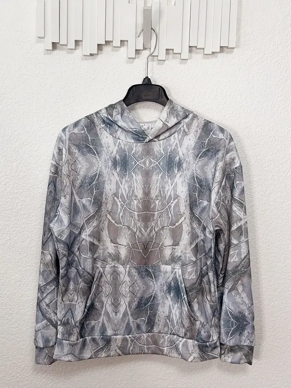 Amazon Gray Abstract Snakeskin Print Lightweight Pullover Hoodie - Image 2