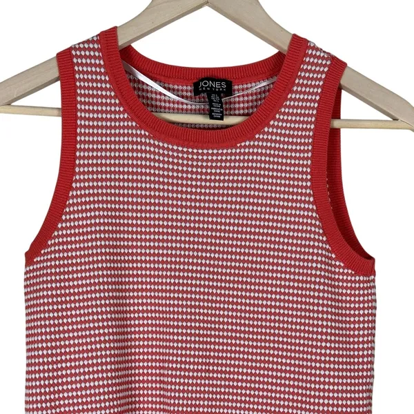 Jones New York Tank Womens S Red White Sleeveless Knit Preppy Minimalist 90s - Image 3
