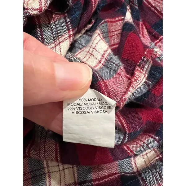 Lucky Brand Women's Plaid Flannel Button Up Shirt‎ Size Medium Burgundy Navy - Image 8