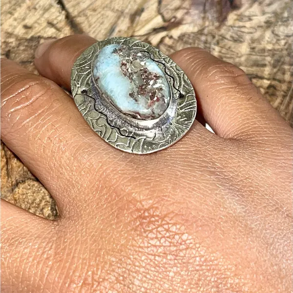 Larimar Crystal Ring Size 7 1/4 Blue - Image 5