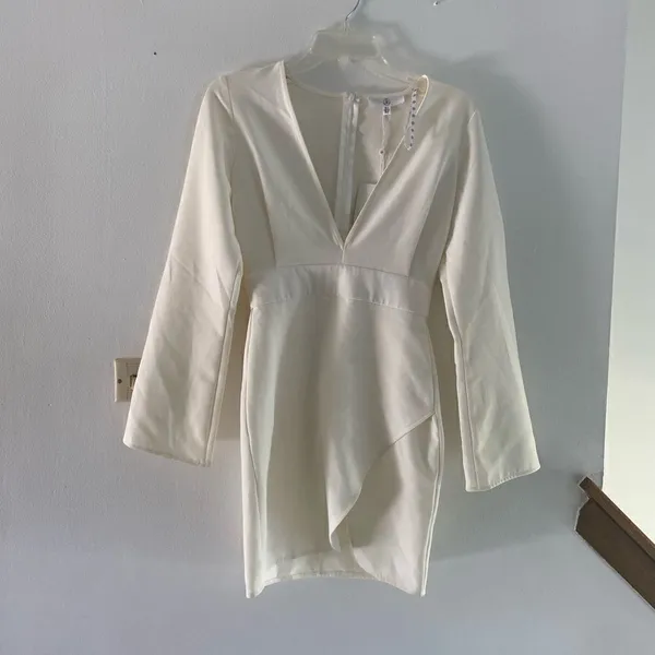 Missguided Crepe Plunge Asymmetric Bodycon Dress NWT US 0 White - Image 3