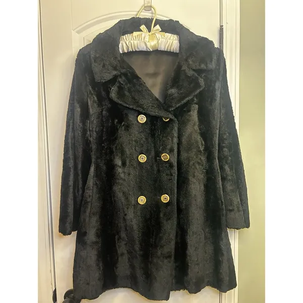 Loft Vintage Black Faux Fur Coat Double Breasted Front Women’s Classic Jacket M - Image 2