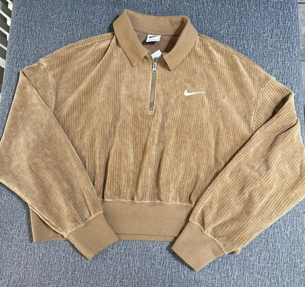 Nike Woman’s Rib Velour Quarter Zip Crop Pullover - Image 4