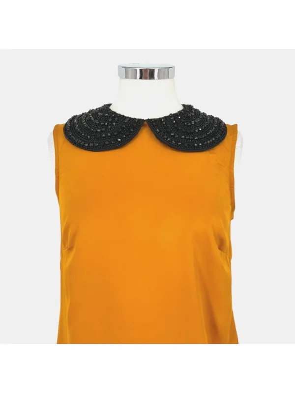 ASOS 60s Retro Mod Shift Dress Beaded Peter Pan Collar Mustard Yellow Size 8 - Image 2