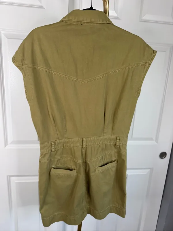 Miou Muse Sz M Olive Utility Romper Cotton Military Safari Short Sleeve - Image 7