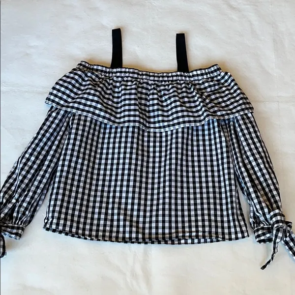 ASOS Cold Shoulder Black & White Plaid Long Sleeve Top - Image 8