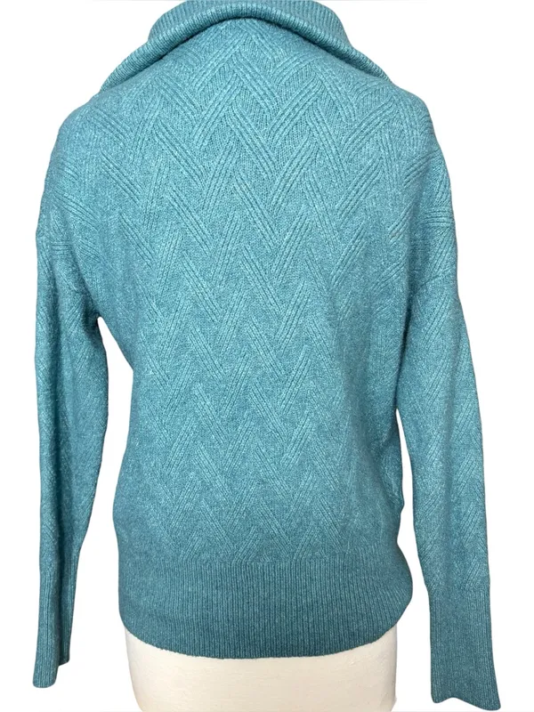 Rachel Zoe Teal Blue Chevron Zip Pullover Sweater (Size S) - Image 3