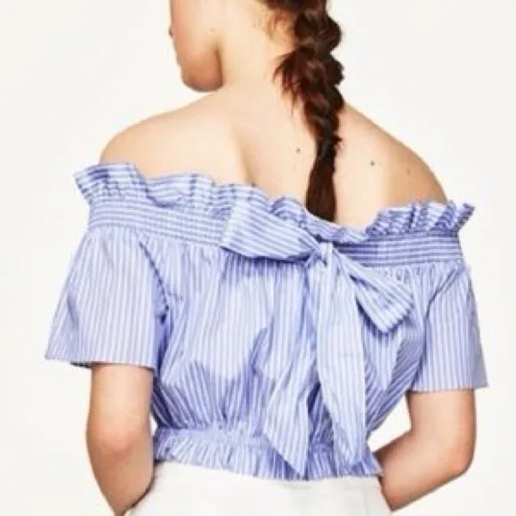 NEW Zara Stripped Blue Striped Strapless Blouse - Image 2