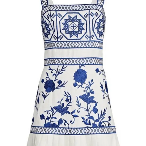 ALEXIS “ASTERIA” WHITE LINEN EMBROIDERED DRESS. Sz: S - Image 3