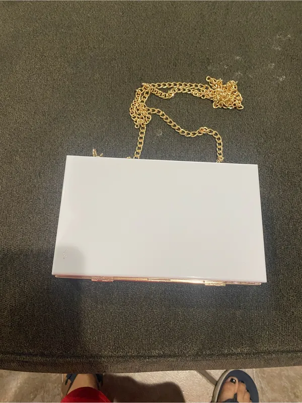 White Acrylic Box Clutch with Gold Chain - Image 3