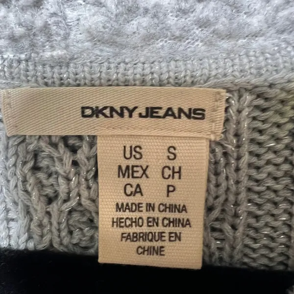 DKNY Jeans Cardigan Sweater Metallic Silver Cable‎ Knit Hooded Zip S - Image 2