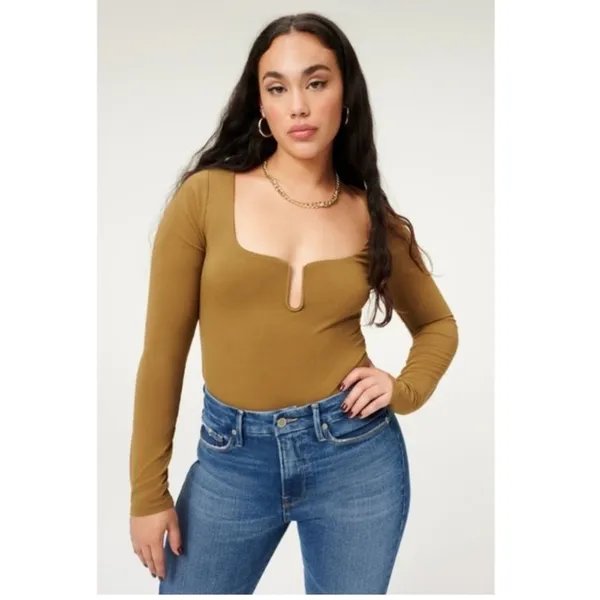 Good American -480 NWOT - STRETCH JERSEY U‎ RING BODYSUIT Beige Size 5 / 2XL - Image 3