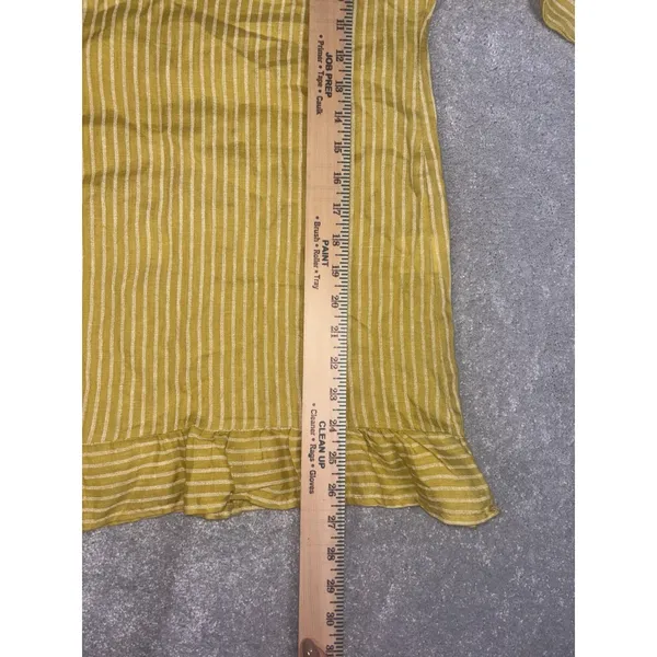 Lungo L'Arno‎ Striped Yellow 100% Linen Tunic Top Ruffle Trim 3/4 Sleeve Small - Image 8