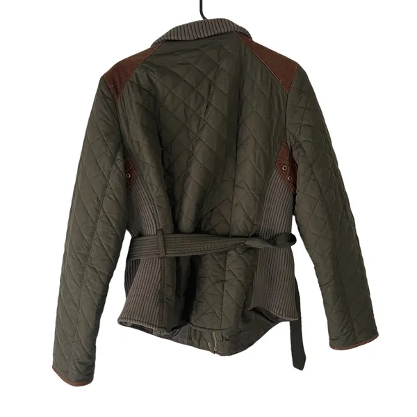Johnston & Murphy Women's Size Large Army Green Quilted Belted‎ Coat - Image 9
