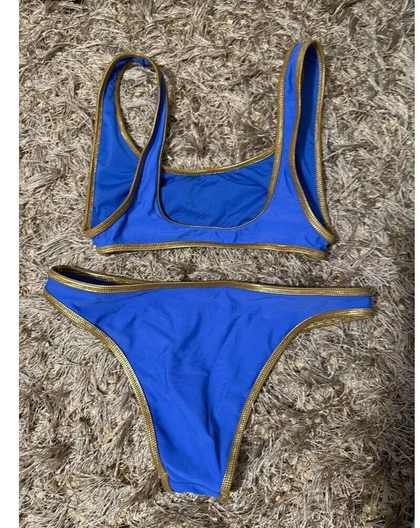 Aerie Blue and Gold Scoop Neck Bikini Set 2 Piece Swimsuit - Image 2