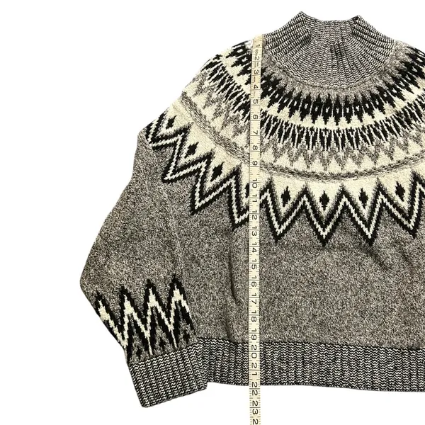 Old Navy Fair Isle Alpine Mock Neck Ski Sweater Women Black Gray M - Image 2