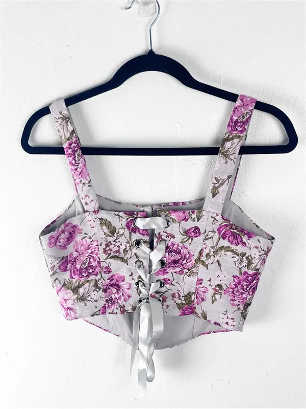 WINDSOR Easily Beloved Satin Lace-Up Floral Corset Top Size Small Boho Party - Image 2