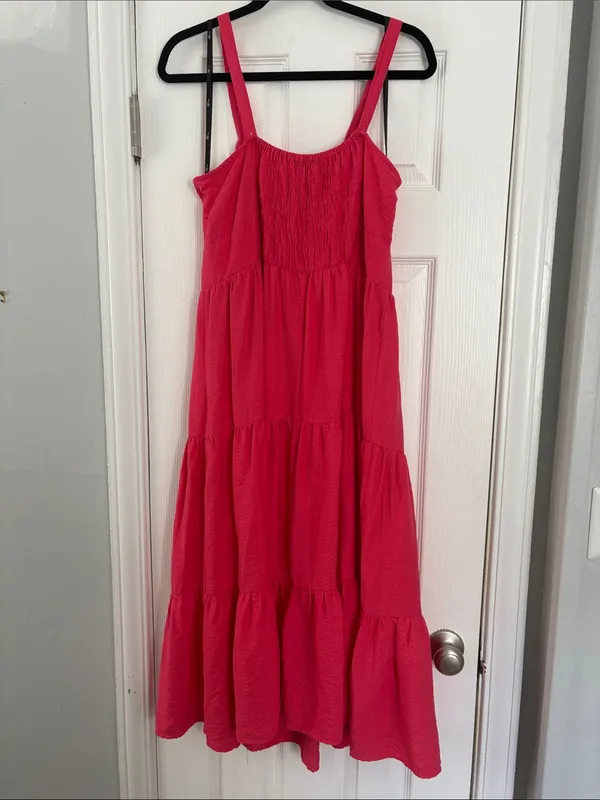 INC International Concepts Pink Smocked Tiered Midi Maxi Dress Size 14 Flounce - Image 6