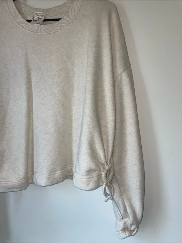 Aerie Cream Drawstring Hem Pullover Sweatshirt - Image 3