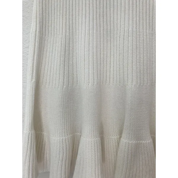NWT Free People Fall Preppy Heritage Cream Sweater Knit Rib Flare Ruffle Skirt - Image 3