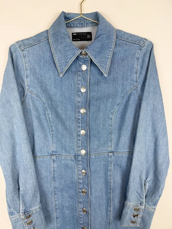 Asos Design Denim Long Sleeve‎ Hourglass Mini Dress Size 4 - Image 4
