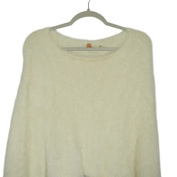 Free People FP One Ivory Fuzzy Knit Cropped Sweater Cozy Oversized Soft - Image 3