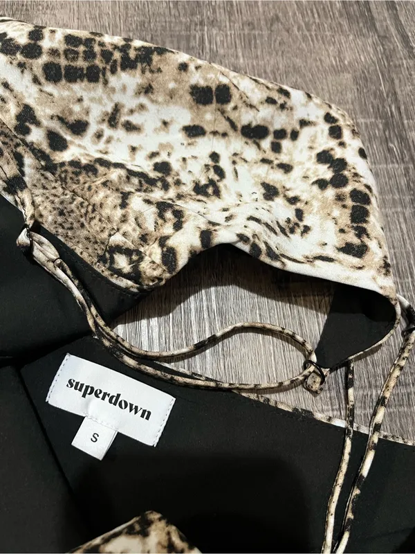 SUPERDOWN Marie Deep V Mini Dress in Snake Print - Image 5