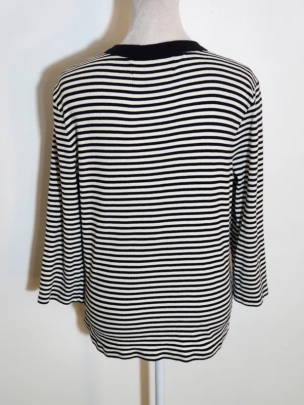 Lauren Ralph Lauren Womens Black and White Ribbed Knit Henley Size Large - Image 5