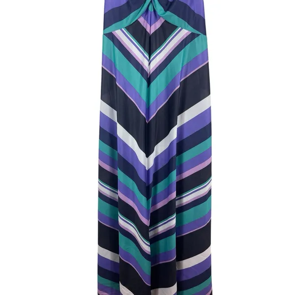 VTG 80s Anthony Richards Chevron Stripe Midi Dress Purple Teal Smocked Retro - Image 5
