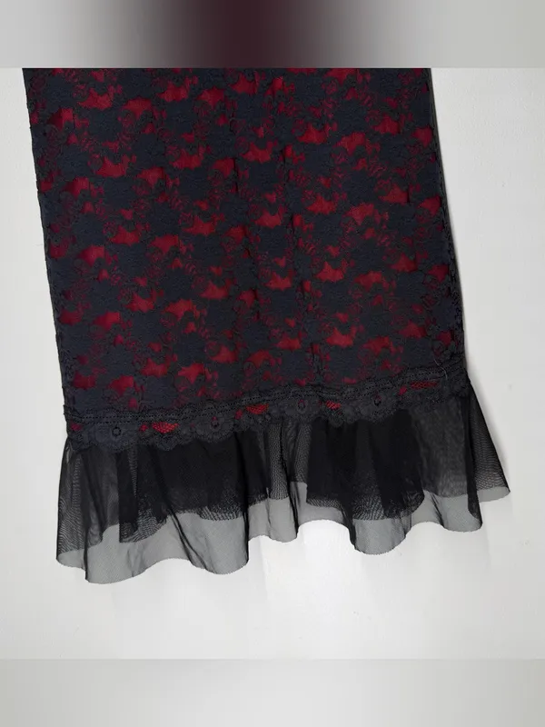 Y2K Arianne Black Red Lace Slip Dress Whimsigoth Dark Romantic Goth Femme Fatale - Image 4