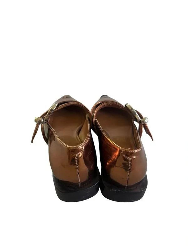 Anthropologie Maeve Pointed Toe Moto Mary Janes Bronze Metallic 38 - Image 5