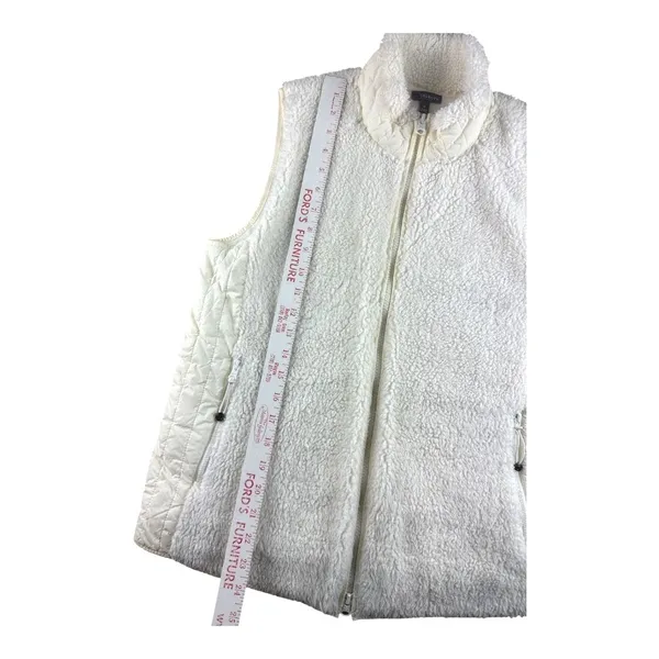 Talbots Womens Cream White Sherpa Fleece Quilted Trim Full Zip Vest Size M Soft - Image 7