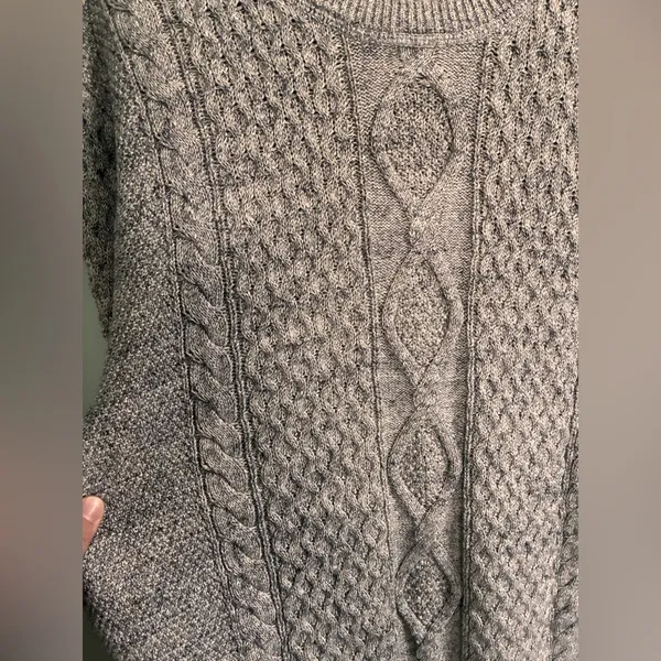 GAP Heather Gray Cable Knit Oversized Sweater Crew Neck Fisherman 2017 Sz XL - Image 6