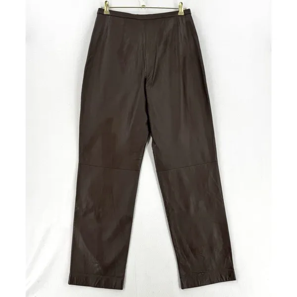 MixIt Vintage Brown Genuine Leather Pants Women 12 High Rise Straight Leg 90s - Image 2