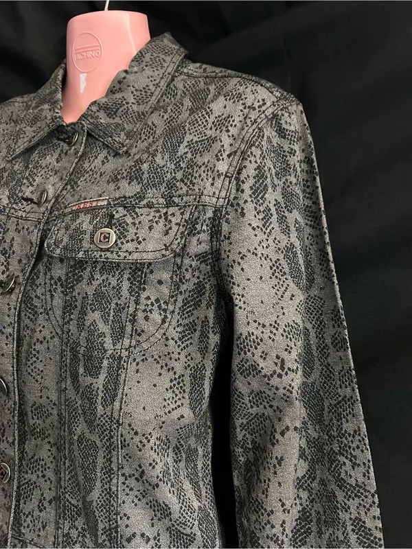Crest Vintage Womens Grey Snake-Print Blazer Jacket SM - Image 3