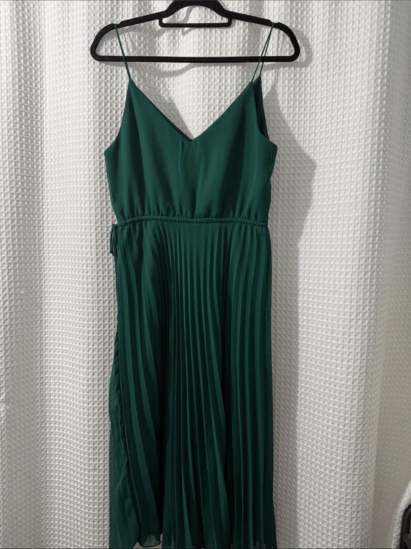 ASOS Women’s Green Pleated V-Neck Cami Midi Dress With Drawstring Waist Size 8 - Image 5