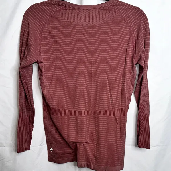 Zyia Active Womens Size Medium Mauve Stripe Long Sleeve Yoga Workout Crew Neck - Image 4