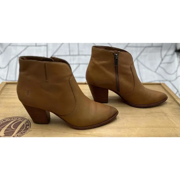 Frye Jennifer Leather Ankle Booties Brown Zipper Heeled Womens Size 7‎ READ - Image 2