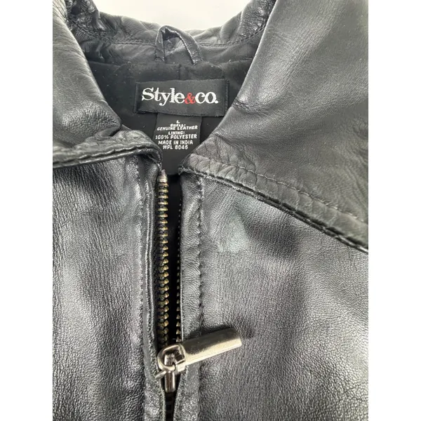 Style & Co Womens Black Genuine Leather Full Zip Jacket Size L WPL 8046 - Image 6