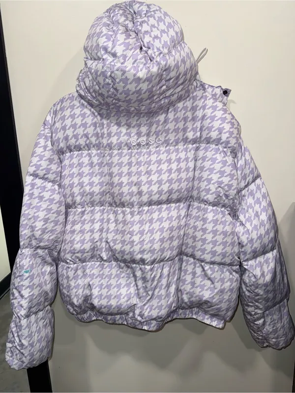 OOSC purple houndstooth chic ski puffer jacket size large‎ - Image 7