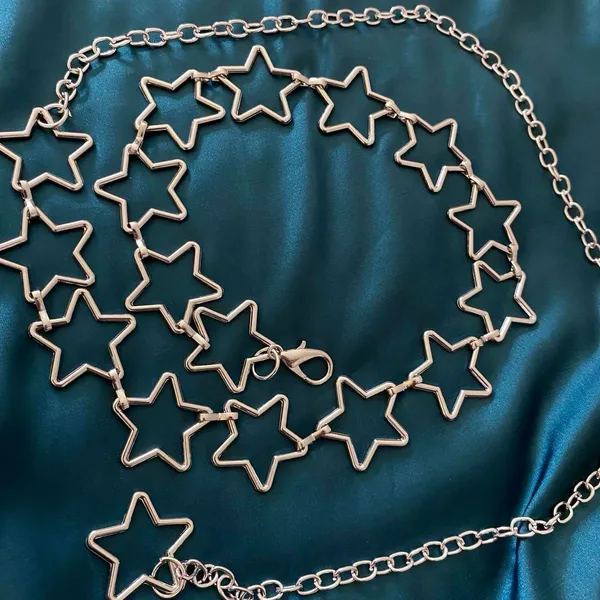 Silver Y2K Open Star Link Cutout Waist Chain Belt, Fits 21-38 Inches, X7GA1415 - Image 7