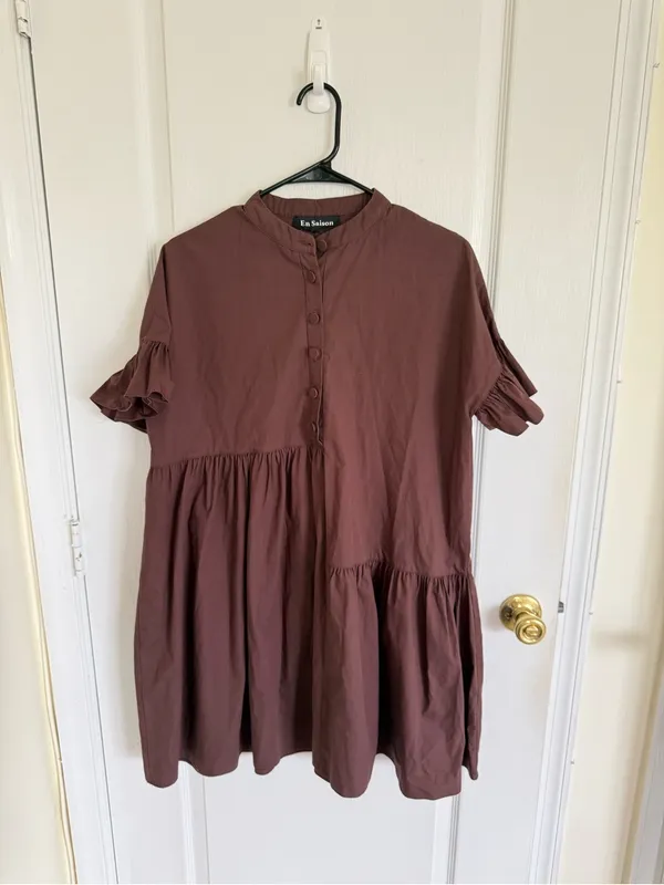 En Saison Brown Babydoll Mini Dress - Image 3