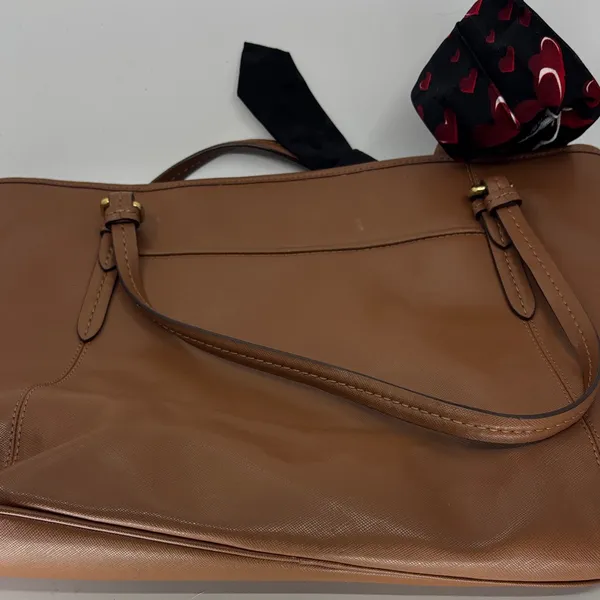 Coach Tan Leather Tote with Heart Scarf - Image 7