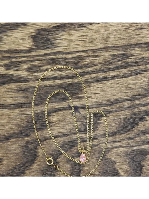NEW Teardrop Minimalist Pendant Necklace Gold / Pink 17" - Image 2