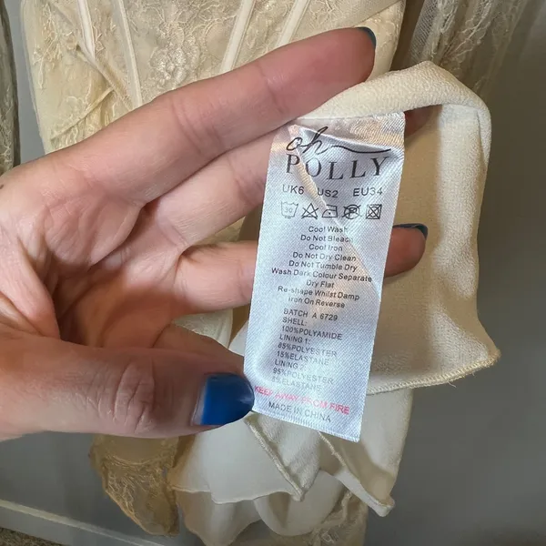 Oh Polly Ivory Lace Corset Mini Dress Long Sleeve Ruffle Skirt 6729 US 2 NWT - Image 8