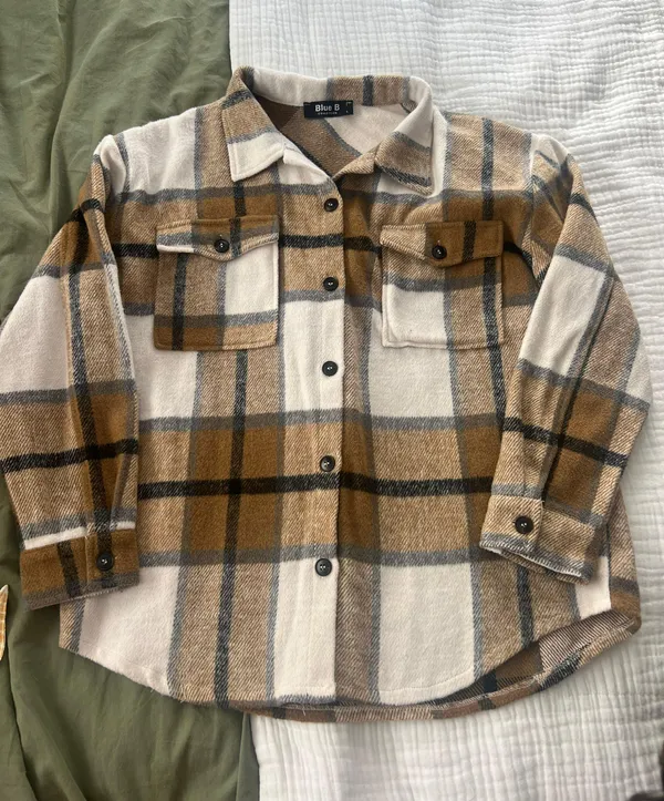 Oversized Plaid Shacket Tan Size L - Image 3