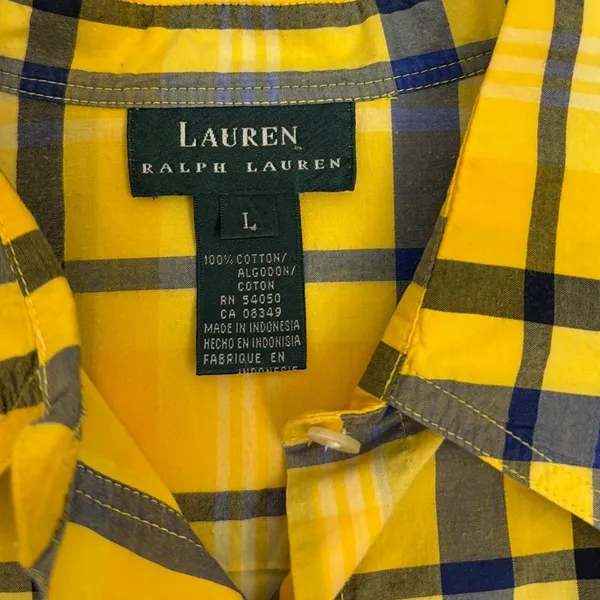 Lauren Ralph Lauren Casual Yellow Blue Plaid Cotton Button-up Shirt Large - Image 4