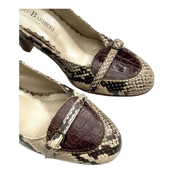Franco Barbieri Italian Snakeskin Croc Trim Heeled Loafer Pumps 6.5 M - Image 10